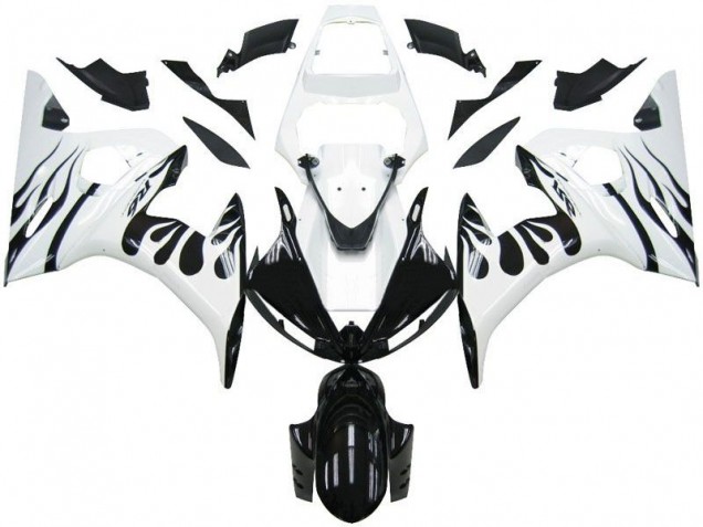 Blanc Flamme Noir 03-05 Yamaha YZF R6 Carénage Moto Blanc Flamme Noir 03-05 Yamaha YZF R6 Carénage Moto