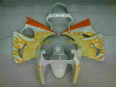 Blanc Jaune Flamme 00-02 Kawasaki ZX6R Carénage Moto