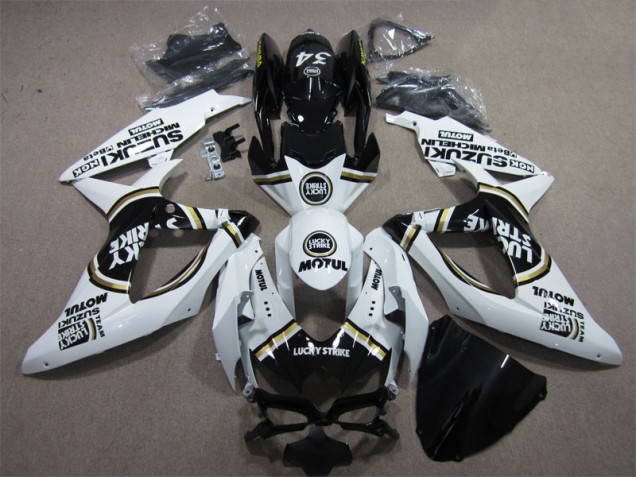 Blanc Lucky Strike Noir Motul 08-10 Suzuki GSXR 600 Carénage Moto Blanc Lucky Strike Noir Motul 08-10 Suzuki GSXR 600 Carénage Moto
