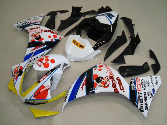 Blanc Noir Pepe Phone 09-11 Yamaha YZF R1 Carénage Moto Blanc Noir Pepe Phone 09-11 Yamaha YZF R1 Carénage Moto