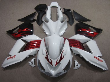 Blanc Rouge Ninja 06-11 Kawasaki ZX14R ZZR1400 Carénage Moto