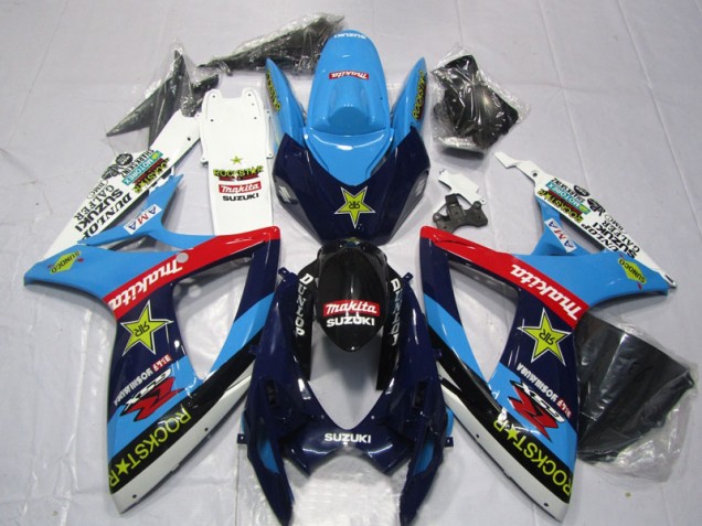 Bleu Blanc Rockstar Makita 06-07 Suzuki GSXR 600 Carénage Moto Bleu Blanc Rockstar Makita 06-07 Suzuki GSXR 600 Carénage Moto