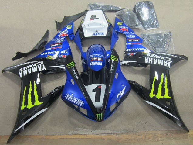 Bleu Noir Graves 1 02-03 Yamaha YZF R1 Carénage Moto