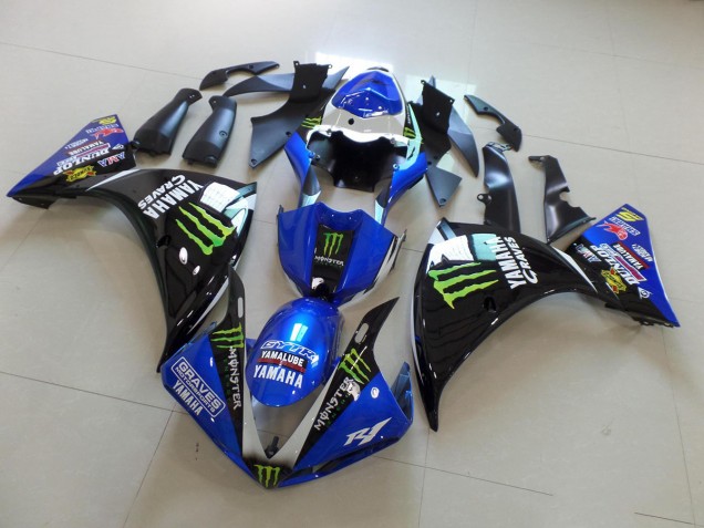Bleu Noir Monster 12-14 Yamaha YZF R1 Carénage Moto Bleu Noir Monster 12-14 Yamaha YZF R1 Carénage Moto