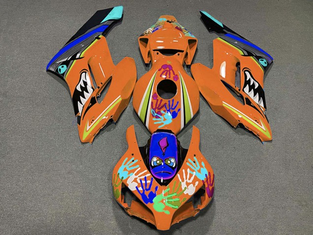 Carénages Moto Honda CBR1000RR 2004-2005 - Orange Bleu Noir Requin