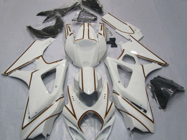 Carénages Moto Suzuki GSXR 1000 2007-2008 - Blanc Brillant Orange Rayures