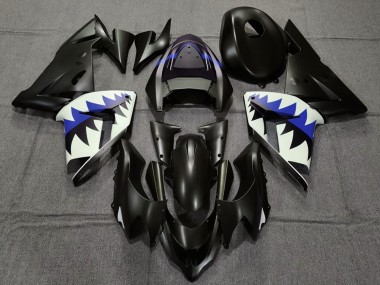 Carénages Moto Kawasaki ZX10R 2004-2005 - Noir Mat Bleu Foncé Requin