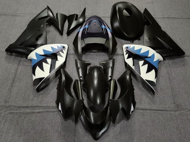 Carénages Moto Kawasaki ZX10R 2004-2005 - Noir Mat Bleu Clair Requin