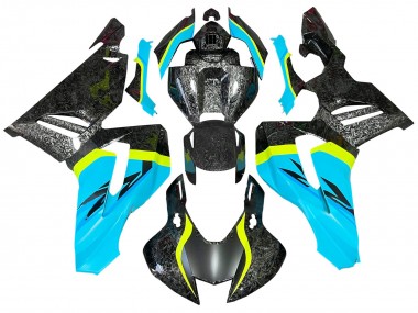 Carénages Moto Honda CBR1000RR-R 2020-2023 - Bleu Clair Jaune Noir Fibre de Carbone Forgée