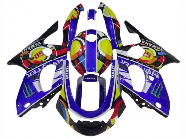 Carénages Moto Yamaha YZF600R Thundercat 1996-2007 - Bleu Noir Blanc Jaune Monstre 46