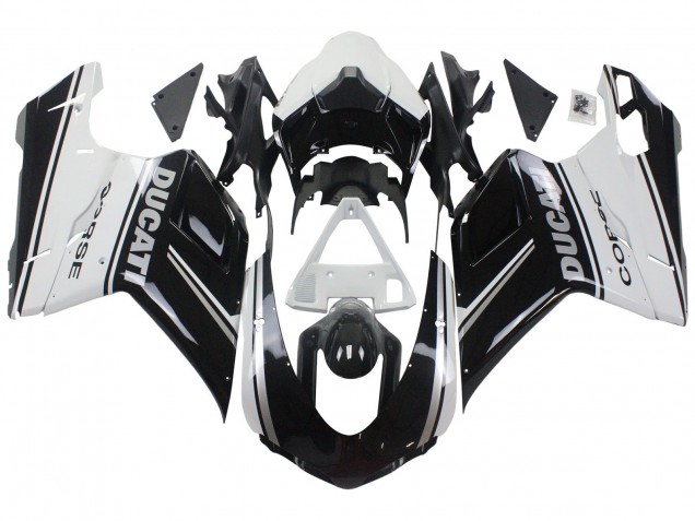 Carénages Moto Ducati 848/1098/1198 2007-2014 - Blanc Noir Brillant Corse