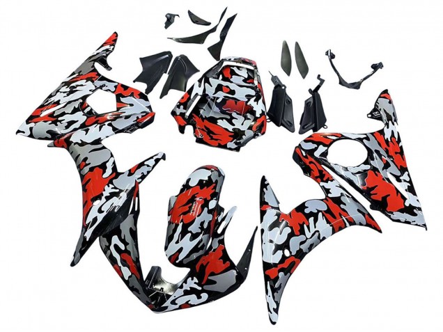 Carénages Moto Yamaha YZF R6 2003-2004 - Noir Rouge Gris Camouflage