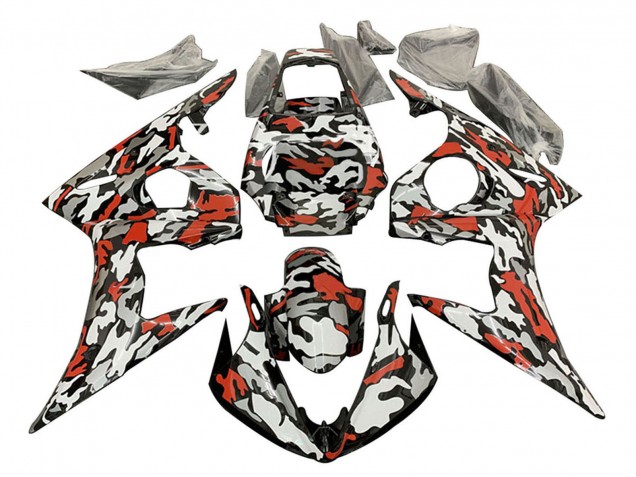Carénages Moto Yamaha YZF R6 2003-2004 - Noir Rouge Gris Camouflage