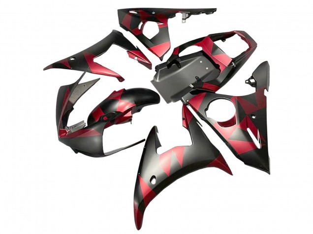 Carénages Moto Yamaha YZF 600 R6 2005 - Noir Mat Rouge Geometric
