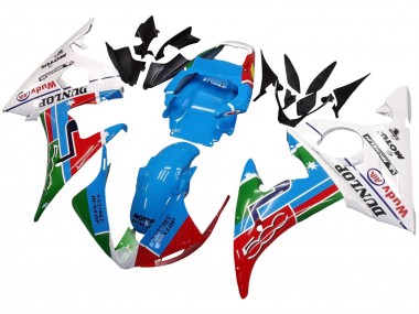 Carénages Moto Yamaha YZF 600 R6 2005 - Bleu Clair Blanc Vert Rouge Kastinee Dunlop Motul