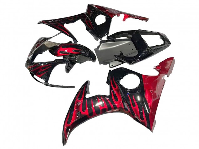 Carénages Moto Yamaha YZF 600 R6 2005 - Noir Rouge Flamme