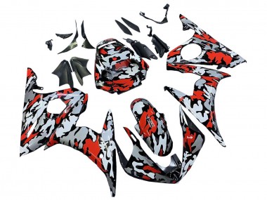 Carénages Moto Yamaha YZF 600 R6 2005 - Noir Rouge Gris Camouflage