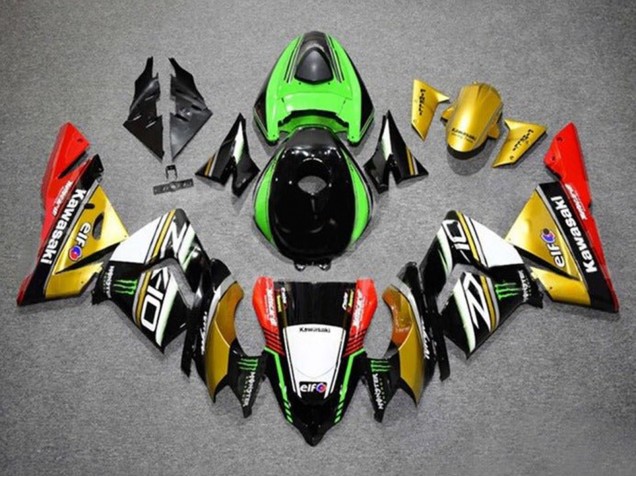 Carénages Moto Kawasaki ZX10R 2004-2005 - Or Noir Vert Blanc Rouge
