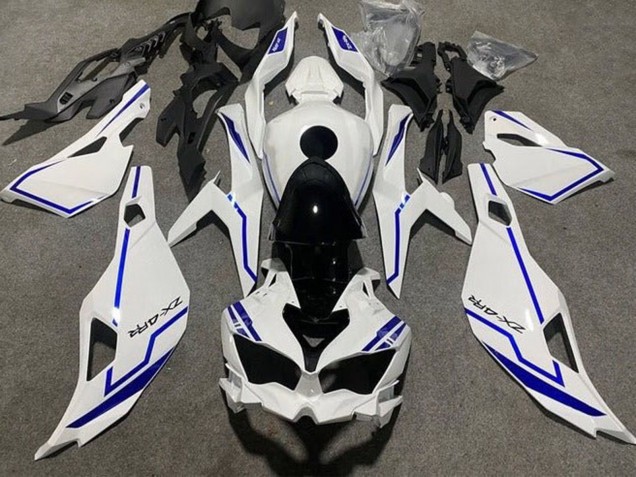 Carénages Moto Kawasaki ZX4R ZX-4RR 2019-2025 - Blanc Bleu Bande