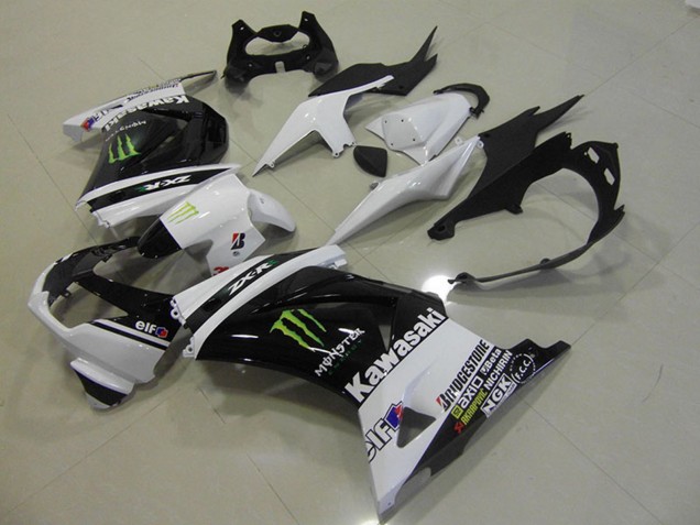 Carénages Moto Kawasaki ZX250R 2008-2012 - Blanc Noir Brillant Vert Elf Monstre