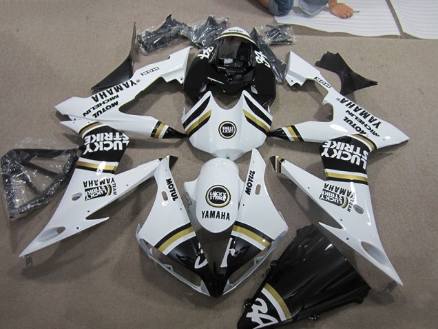 Noir Blanc Lucky Strike 04-06 Yamaha YZF R1 Carénage Moto Noir Blanc Lucky Strike 04-06 Yamaha YZF R1 Carénage Moto