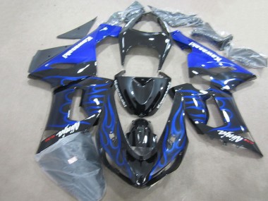 Noir Bleu Flamme Ninja 636 05-06 Kawasaki ZX6R Carénage Moto