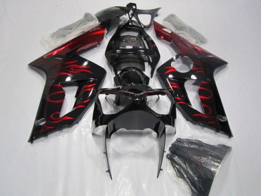 Noir Rouge Flamme 03-04 Kawasaki ZX6R Carénage Moto