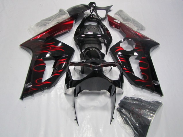 Noir Rouge Flamme 03-04 Kawasaki ZX6R Carénage Moto Noir Rouge Flamme 03-04 Kawasaki ZX6R Carénage Moto