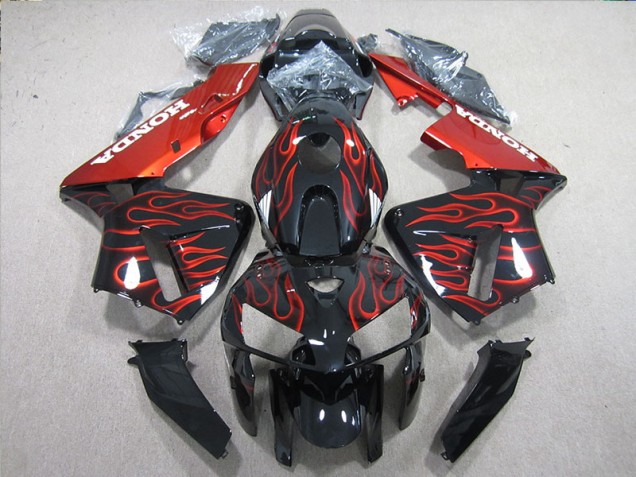 Noir Rouge Flamme 05-06 Honda CBR600RR Carénage Moto Noir Rouge Flamme 05-06 Honda CBR600RR Carénage Moto