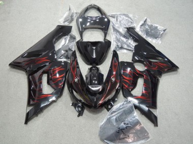 Noir Rouge Flamme 05-06 Kawasaki ZX6R Carénages Moto