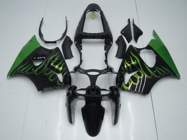 Noir avec Vert Flamme 00-02 Kawasaki ZX6R Carénage Moto