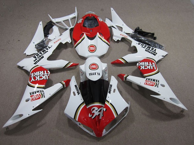 Rouge Blanc Lucky Strike 04-06 Yamaha YZF R1 Carénage Moto Rouge Blanc Lucky Strike 04-06 Yamaha YZF R1 Carénage Moto