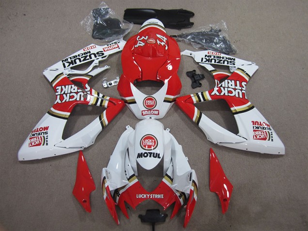 Rouge Blanc Lucky Strike Motul 06-07 Suzuki GSXR 600 Carénage Moto Rouge Blanc Lucky Strike Motul 06-07 Suzuki GSXR 600 Carénage Moto