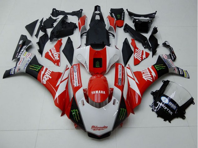 Rouge Blanc Monster 15-19 Yamaha YZF R1 Carénage Moto Rouge Blanc Monster 15-19 Yamaha YZF R1 Carénage Moto